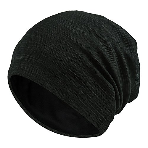 min-bmao Beanie - Gorro de punto de algodón elástico para mujer y hombre, ligero y suave, unisex, turbante para la cabeza, cáncer y chemo, negro B, Talla única