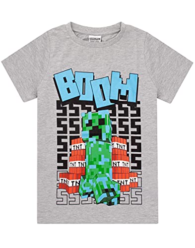 Minecraft T Shirt Boys Cargados Creeper Manga Corta Gris Top Merchandise 11-12 años