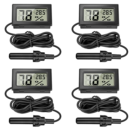 Mini Termómetro Digital Higrómetro Con Cable De La Sonda, La Temperatura Lcd Medidor De Humedad Medidor De Humedad Para La Incubadora De Reptiles, Aves De Corral, Invernadero, Nevera - 4 Pack (℃)