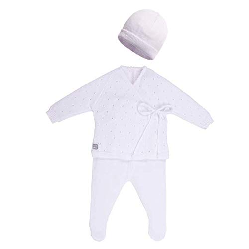 Minutus Primera Puesta bebé Conjunto Aire + Gorro, 100% Algodón (Blanco)