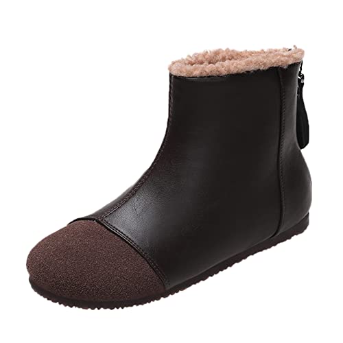MMOOVV Zapatos de mujer Botines sin lluvia con cremallera de forro polar para mujer Botas de hombre al aire libre, marrón, 38 EU