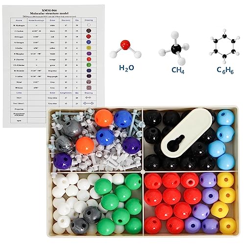 Modelo Molecular Kit de Estructura Orgánica Inorgánica Química 240 Unids con Átomo Enlaces y Guía de Instrucción para Maestros Estudiantes y Científicos Poweka