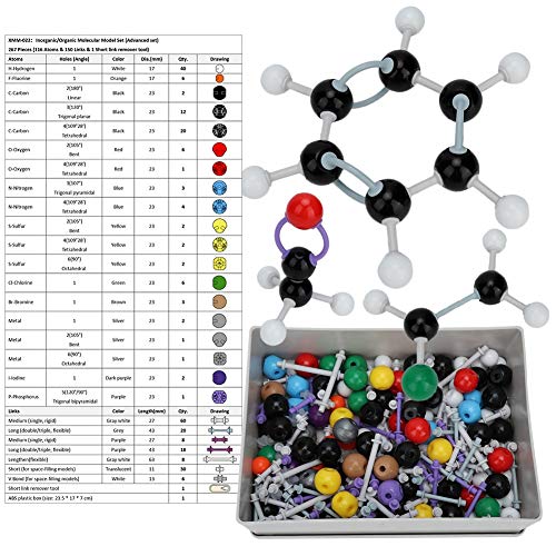 Modelos Moleculares Química - 267 Pcs Molecular Orgánica Estructura inorgánica Kit Atom Enlace Set de Modelo for el Profesor Estudiante