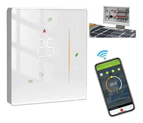 MOES Termostato Calefacción WiFi para Suelo Radiante de Agua,Termostato Inteligente de Ambiente Programmabile con Clima,Humedad,Compatible con Alexa Echo/Google Home,Control con App(Blanco)