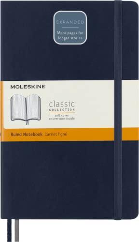 Moleskine - Cuaderno Clásico con Hojas de Rayas, Tapa Blanda y Cierre con Goma Elástica, Tamaño Grande 13 x 21 cm, Color Azul Zafiro, 400 Páginas