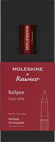 Moleskine x Kaweco Bolígrafo Recargable de Plástico ABS para Escribir y Tomar Notas, Recarga de 1.0 mm con Tinta Azul Incluida, Rojo