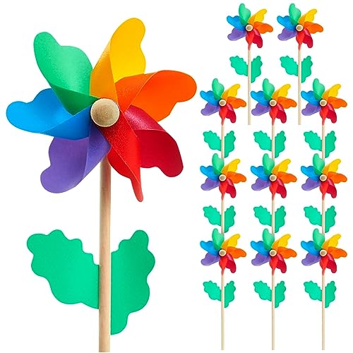 Molinillos de estilo floral, 12 molinetes de viento multicolor para jardines, exteriores, decoración, 11,4 cm x 28,4 cm x 5.3 cm