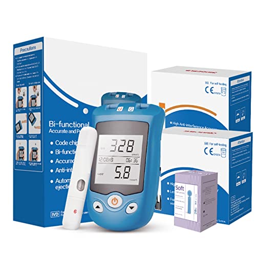 Monitores de salud portátiles, 2in1 seguro AQ UG Medidor de ácido úrico de sangre de glucosa en sangre y 50 tiras de prueba for diabetes GOUT Padres embarazadas Glucómetro ( Color : Mg dL meter 50U )