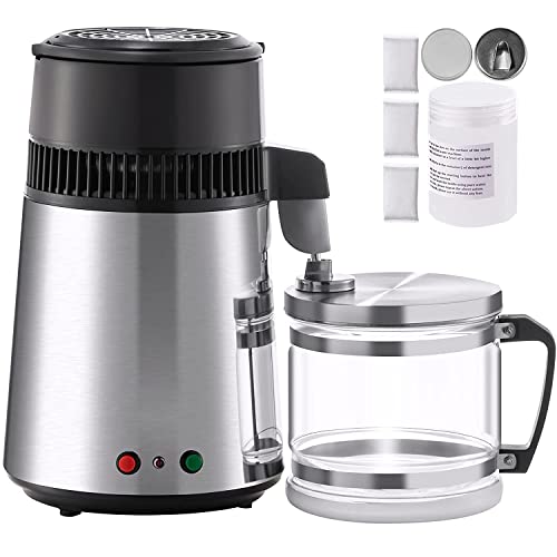 Moracle Destilador de Agua de Acero Inoxidable 750W Destilación de Agua Destilador de Agua de 1,1 Galones / 4 L para el Hogar Encimera con Botella de Conexión Recipiente de Vidrio (Acero Inoxidable)