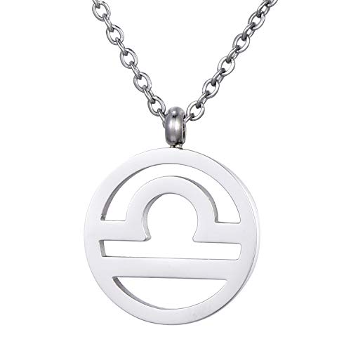 Morella Collar acero Inoxidable plata con colgante signo del zodiaco Libra en bolsa de terciopelo