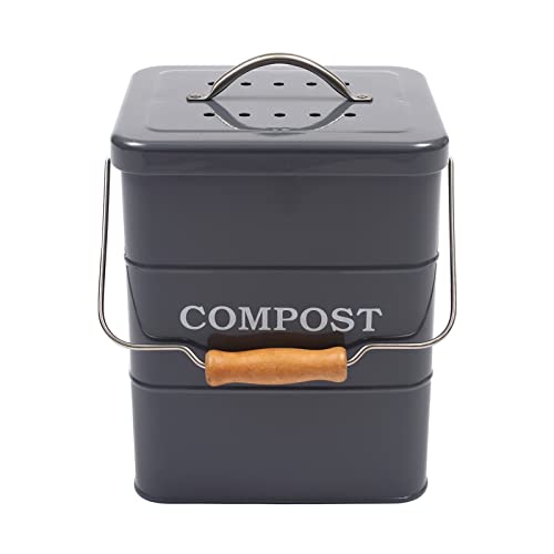 Morezi Cubo de compost para cocina de 6 L, cubo de basura orgánica, incluye filtros de carbón activo, compostador con tapa y mango para clasificar los residuos de cocina, color gris