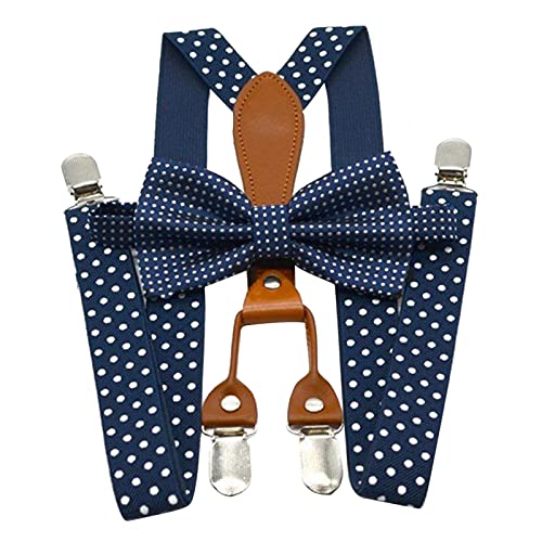 MOVKZACV Juego de tirantes y pajarita, estampado de lunares elásticos de moño, accesorios de ropa de hombre para bodas, eventos formales (azul marino)