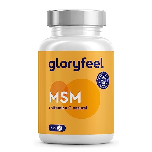 MSM 365 Tabletas + Vitamina C - 2000mg de metilsulfonilmetano MSM con Vitamina C pura de acerola para una mejor absorción - Altamente dosificado para huesos y articulaciones - Sin aditivos