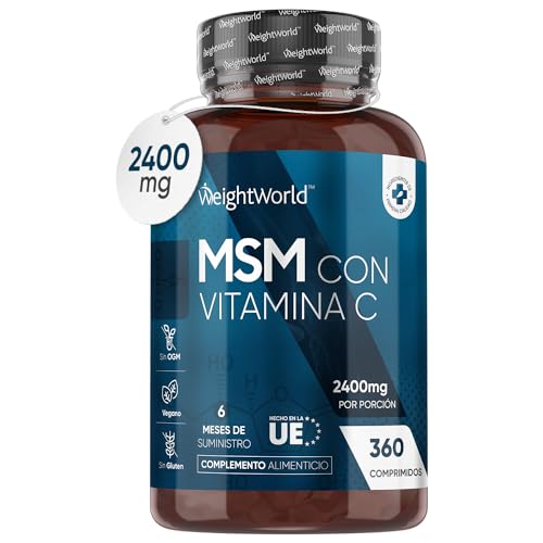 MSM con Vitamina C 2400mg - 360 Comprimidos | Metilsulfonilmetano y Ácido Ascórbico, 6 Meses de Suministro - Contribuye a las Articulaciones Suplemento de Metilsulfonilmetano MSM - Apto para Veganos