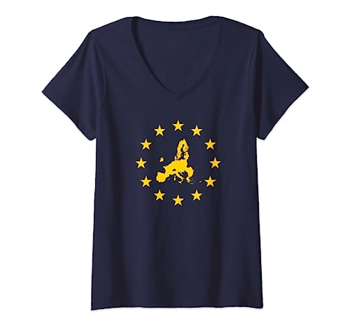 Mujer Bandera de la Unión Europea Mapa de países miembros de Europa Camiseta Cuello V