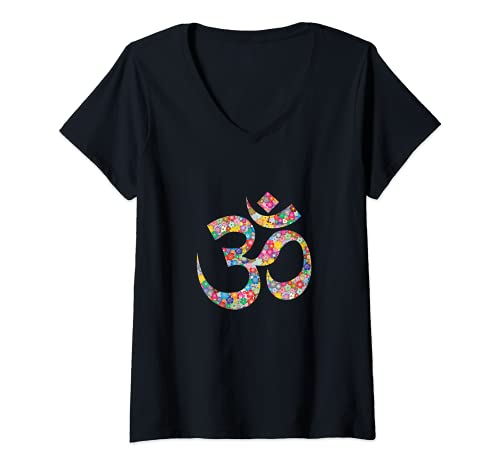 Mujer Camiseta con el símbolo Om Ohm Aum Spiritual Yoga Mandala con nombre Camiseta Cuello V