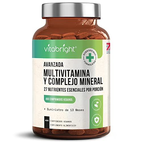 Multivitaminas y Minerales - 400 Tabletas Veganas de Multivitaminas - Suministro de 13 Meses - 27 Vitaminas y Minerales Esenciales para Mujeres y Hombres - Keto Amigable - Hecho en el RU