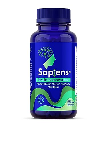 Multivitaminico bienestar emocional - Mejora el Estres, Relax, Descanso, Sueño, Restauración - 60 Cápsulas con Ashwagandha, Bacopa, Vitamina C, Vitamina D - Sapiens Brain Restoration