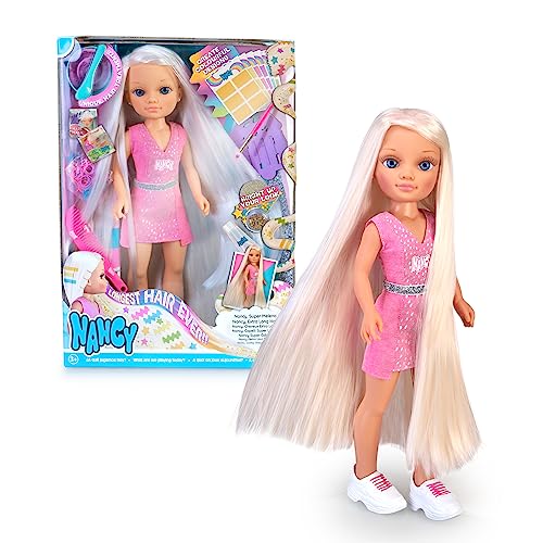 Nancy - Súper Melena, muñeca con el Pelo Super Largo, con Muchos Accesorios para Pintar y Crear Peinados en su Melena Extra Larga, pupurina y mechas, niños y niñas Desde 3 años, Famosa (NAC47000)