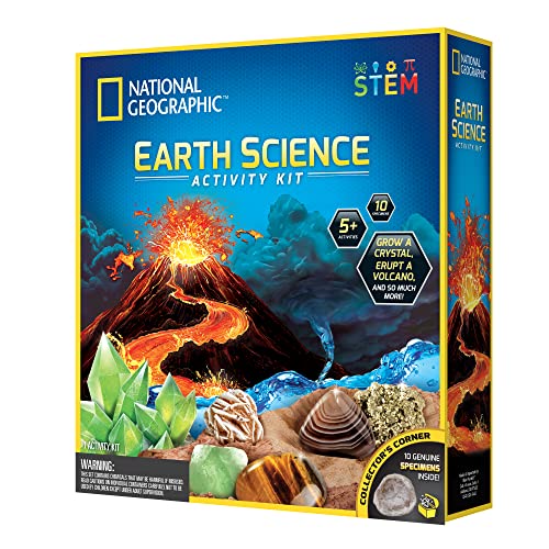 National Geographic - Kit Maxi del Explorador Ciencias de la Tierra - 5 experimentos científicos (Volcán, Tornado…) & 8 mineales Incluido - Juego Científico y Educativo - Stem