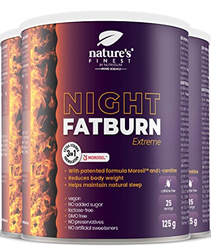 Nature's Finest by Nutrisslim Night FatBurn Extreme | Suplemento de pérdida de peso con fórmula 4 en 1 | Quemagrasas probado con Morosil, L-carnitina y valeriana | Pierde peso mientras duermes