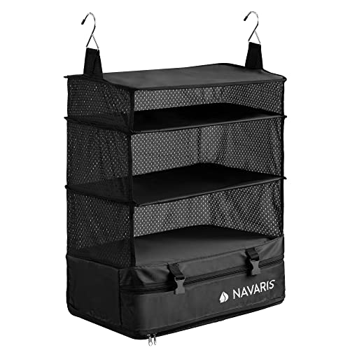 Navaris Organizador de Armario Colgante Plegable - con 3 + 1 Estanterías para Organizar Armarios Maleta de Viaje Equipaje Bolsos - Ahorra Espacio