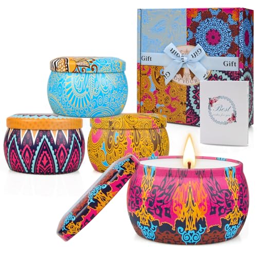 Navideño Velas Aromáticas para Mujeres 4x4.4oz Juego de Vela 120Horas Aromática Perfumada para Casa o Regalo Boda,Bautizo,Comuniones,Cumpleaños