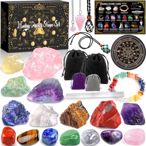 NCKIHRKK Piedras y Cristales, Juego de Chakra Stones Curativos con 7 Piedras Chakras, Piedras Naturales Healing Crystals Chakra Stone, Regalo Mujeres Halloween, Equilibrio de Chakra Yoga Meditación