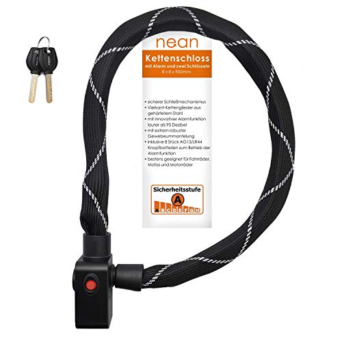 nean Candado para bicicleta con alarma, candado de alarma para bicicleta y 2 llaves de seguridad, candado de cadena con sistema de alarma, cadena de bloqueo de bicicleta, 8 x 8 x 900 m