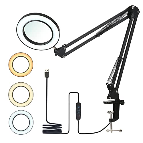 Neoglint Lámparas de lupa 8X,Lámpara de aumento LED con 10 Ajustes Bright Regulables, Lámpara de cuello de cisne flexible portátil para mesa de trabajo y uñas arte