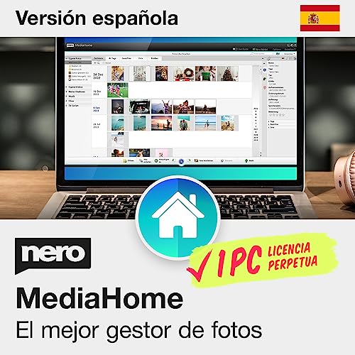 Nero Media Home | Gestionar y reproducir multimedia | Organizador multimedia | Fotos | Música | Vídeos | Archivar | Ordenar | Crear | Reproducir | Windows 11/10/8/7 | 1PC | licencia ilimitada