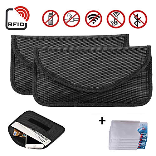 Newseego Bolsa 2X para señal RFID | Bolso antirrobo RFID Faraday con Tarjeta de crédito RFID 5X Gratis para el Bloqueo de la Llave de Bolsillo para el automóvil, Faraday RFID Key Fob Bag - (Negro)