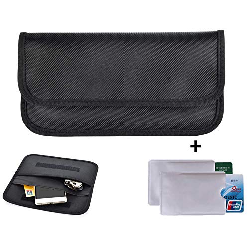 Newseego RFID Signal Blocking Bag | 2X Fundas de Tarjeta de crédito RFID Gratis | Anti Theft Faraday Bag for Car Key Fob & Bloqueo del teléfono Celular de Bolsillo, RFID Signal Shielding Pouch(Negro)