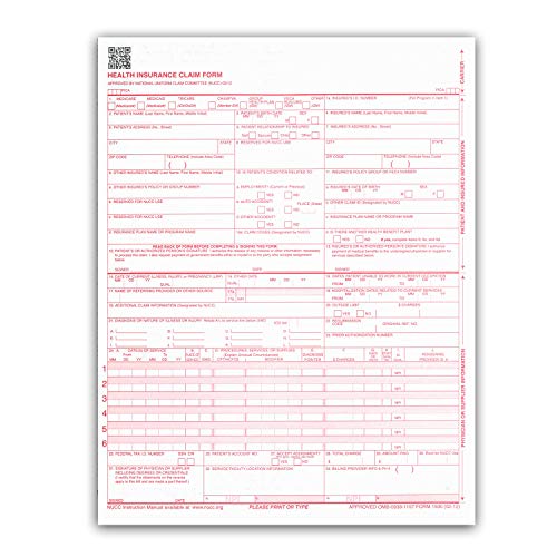 NextDayLabels - Formularios de reclamación de seguros CMS 1500 / HCFA 1500 - Compatible con láser/inyección de tinta (nueva versión 02/12) tamaño carta 8-12 pulgadas x 11 pulgadas, 500 hojas por resma