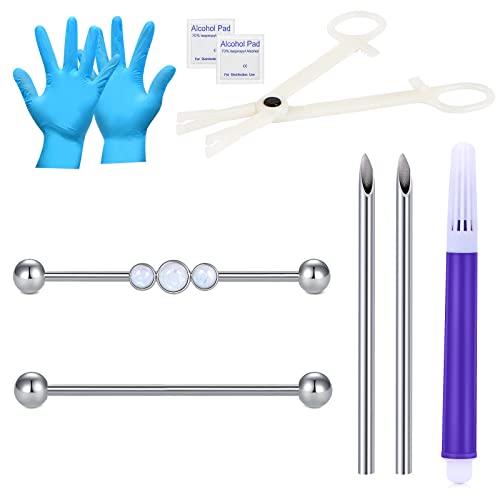 NIUSIMAN Industrial Piercing Kit, 14G Industrial Barbell con 12G Piercing Agujas Piercing Pinzas de Acero Quirúrgico Cartílago Pendientes Industrial Piercing 1 1/2"(38mm) Longitud de la Barra