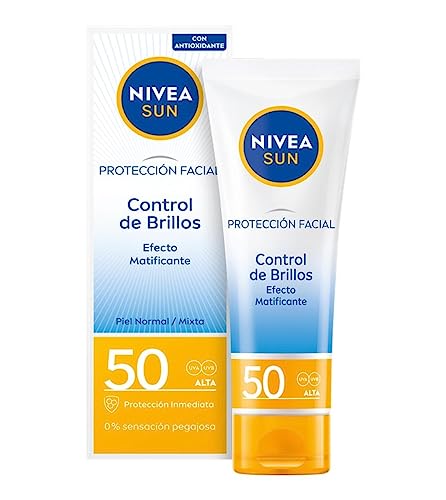 NIVEA SUN Protección solar alta UV Control de Brillos FP50 (50 ml), crema facial, matificante con 0% sensación pegajosa