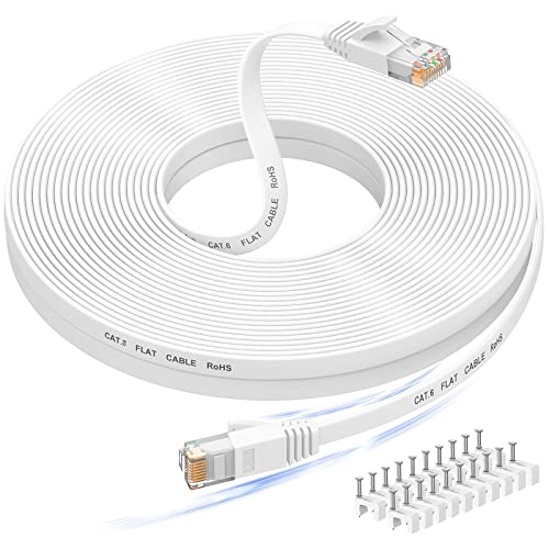 Nixsto Cable Ethernet 15 metros, Cable de red Cat 6 alta Velocidad, Cable Internet plano con conector Rj45 para módem Rúter Switch PS4, Compatible con el Cable Lan CAT 7/CAT 8, Blanco