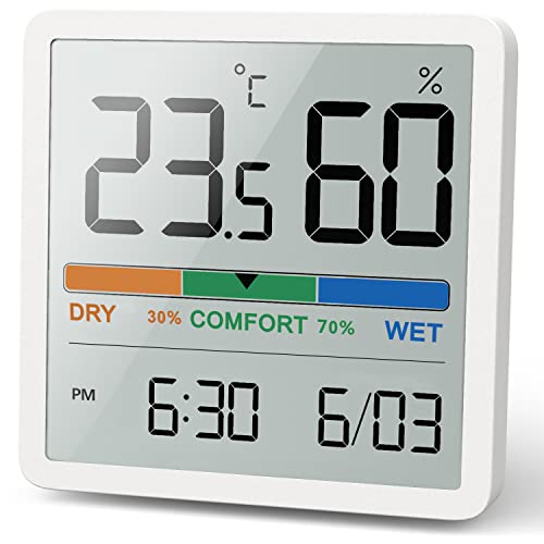 NOKLEAD Termómetro interior del higrómetro, termómetro digital de escritorio con monitor de temperatura y humedad, termómetro de (Blanco)