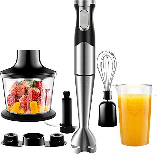 NWOUIIAY Batidora de Mano 1200W Eléctrica Multifuncionales 6-EN-1 con Picadora, Batidor de Huevos, Vaso Medidor, Pie Desmontable, Función Turbo Cuchilla de Acero Inoxidable