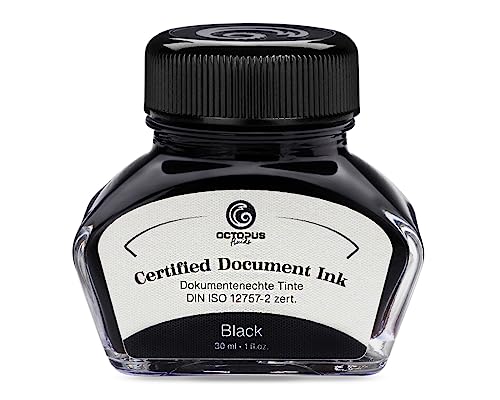 Octopus Fluids Document Ink - Tinta negra certificada según DIN ISO 12757-2, 30 ml, color negro