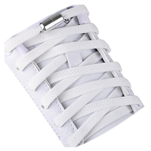 Olukssck 2 pares Cordones Elásticos Sin Nudo con Hebilla Metal | Cordones de Zapatos de Deporte | Cordones Elásticos Zapatos para Adultos Niños, Blanco