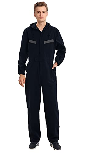 Oralidera Hombre Mono de Trabajo Polyalgodón Mecánicos Ropa de Trabajo Alta Visibilidad Petos de Trabajo para Hombre con Capucha, Negro, 3XL