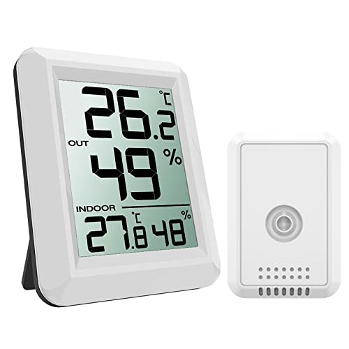 Oria Digital Termómetro Higrómetro Interiores y Exteriors, Medidor de Humedad Temperatura con Sensor, Gran Pantalla LCD, Interruptor ℃/℉, Perfecto para Habitación del Bebé, Oficina, etc