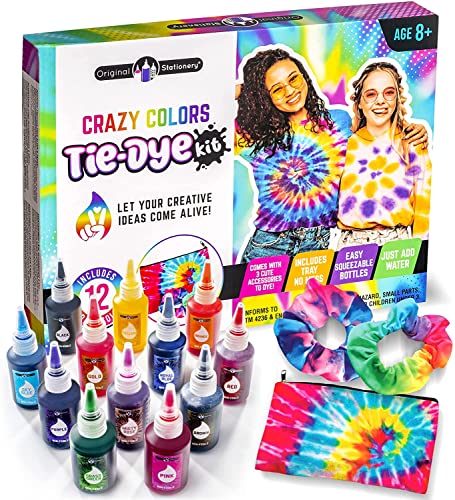 Original Stationery Tinte Ropa Kit de Teñido para Niños con Colores Brillantes Tie Dye Kit Juguetes para Niñas de Tintes de Tela Manualidades Tie-Dye Cumpleaños Regalos Niños