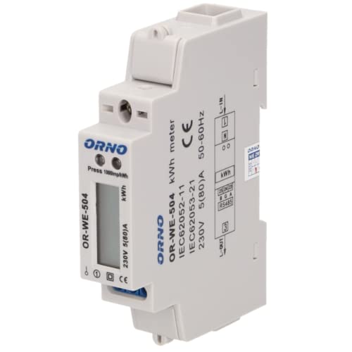 Orno WE-504 Medidor de Consumo Electronico Contador eléctrico de corriente Wattmeter digital 230 V 5 (40) A, Descanso Nocturno