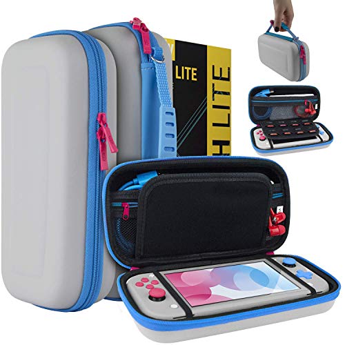 Orzly Funda para Nintendo Switch Lite - Funda de Transporte portátil de Viaje con Almacenamiento para Juegos y Accesorios Switch Lite [Gris/Azul con un Tinte de Rosa edición Especial]