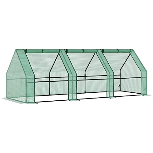 Outsunny Invernadero de Jardín Terraza 270x90x90 cm Tipo Caseta Tubo de Acero Vivero Casero con 3 Ventanas para Cultivo Plantas Flores Tomates Verde