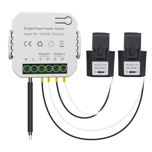 OWON Monitor de energía para el hogar con WiFi bidireccional con 2 abrazaderas, medidor de energía de 80 A, compatible con electricidad monofásica, monitor de consumo de electricidad CT KWh