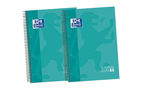 Oxford, Cuadernos A4, Cuadrícula 5x5, Pack de 2 unidades, Microperforados, Tapas Extraduras, 100 Hojas, Color Ice Mint, 5 Pestañas