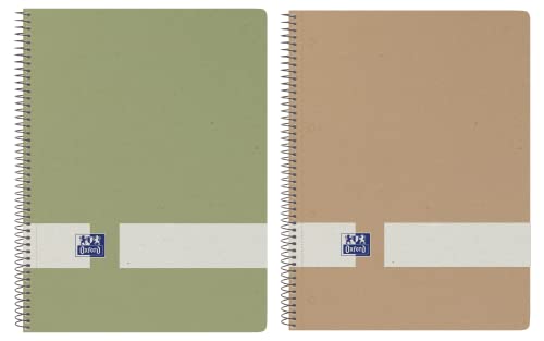 Oxford Nature, Cuadernos A5+ Cuadrícula 5x5 , Tapa Dura Cartón Reciclado, 80 Hojas Microperforadas, Pack 2 Libretas, Colores Neutros